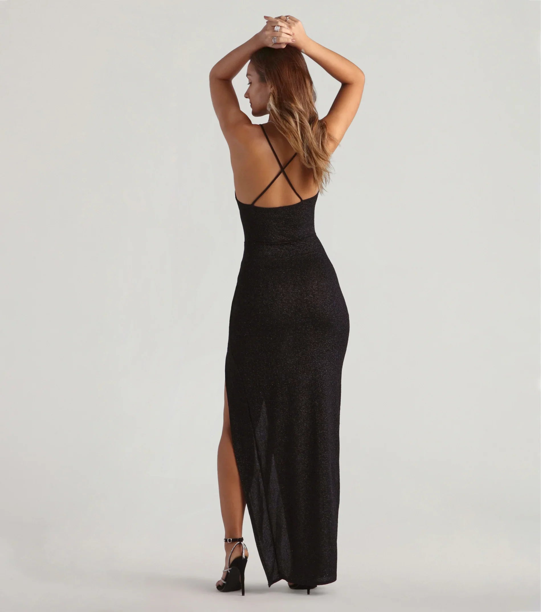 Amirah Formal Glitter Cowl Neck Column Dress