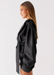 Midtown Faux Leather Trench - Black
